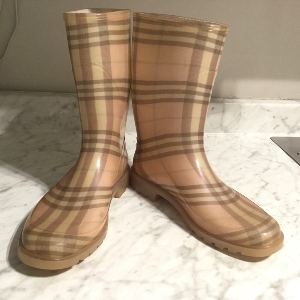 Authentic BURBERRY Pink Nova Check Mid- Calf Rainboots SZ 41